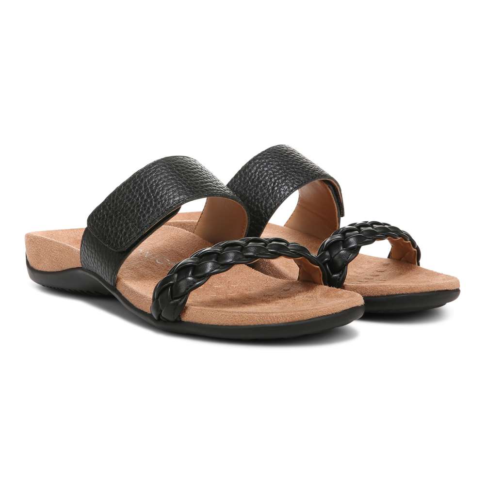 Jeanne Slide Sandal - Black Leather