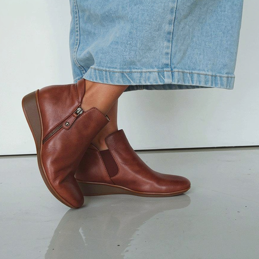 Lifestyle image for Damascus Wedged Boot - Mocha