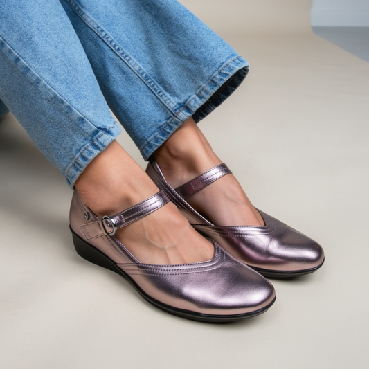 Lifestyle image for Narita Mary-Jane Flats - Gunmetal