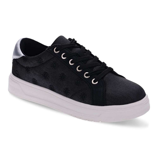 Paisley Floral Lace-Up Casual Sneaker - Black/Silver
