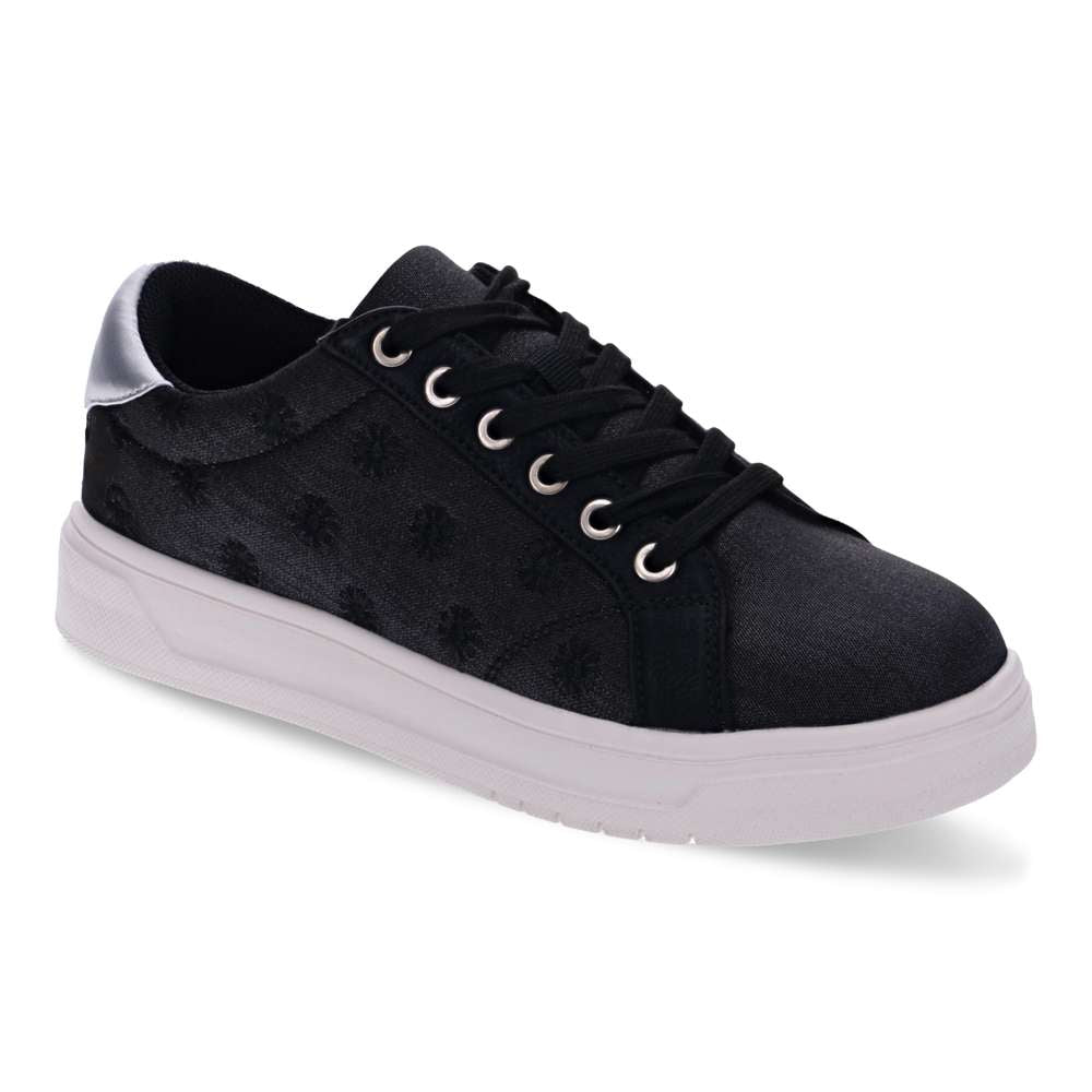 Paisley Floral Lace-Up Casual Sneaker - Black/Silver