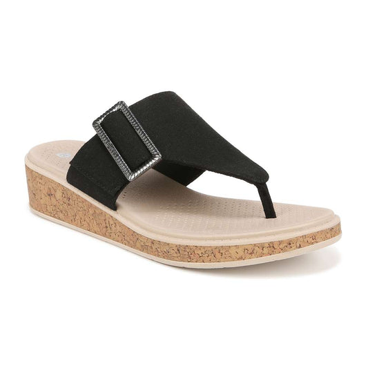 Bay Wedge Sandal - Black Linen