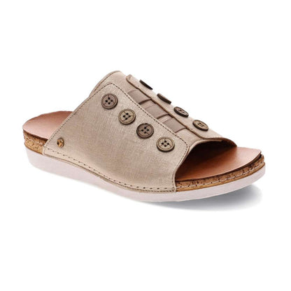 Antalya Slide Sandal - Gold Linen