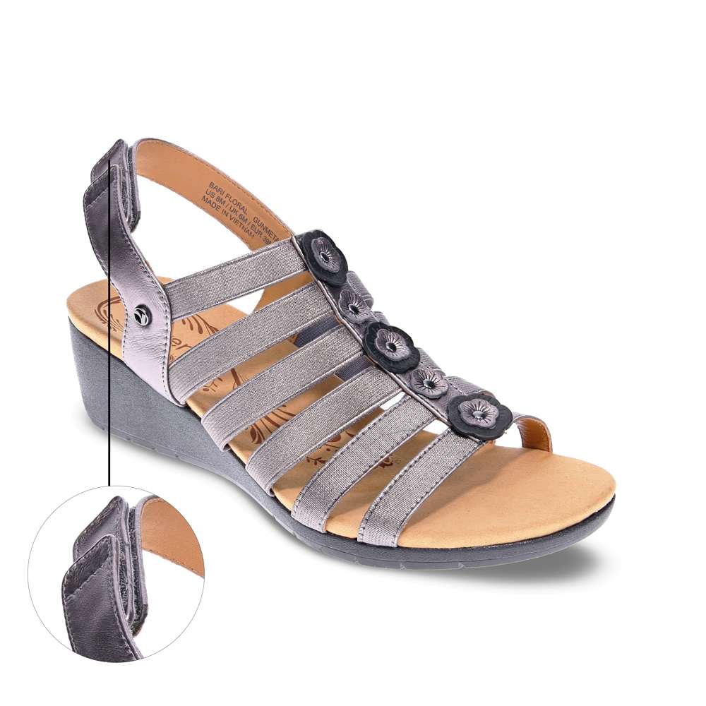Bari Floral Wedge Sandal - Gunmetal