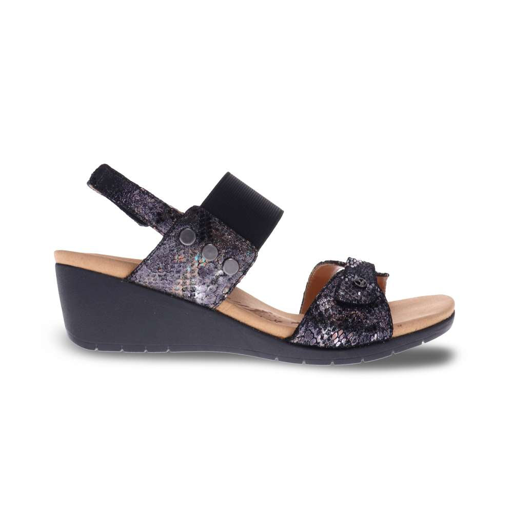 Tahiti Wedge - Black Metallic Python