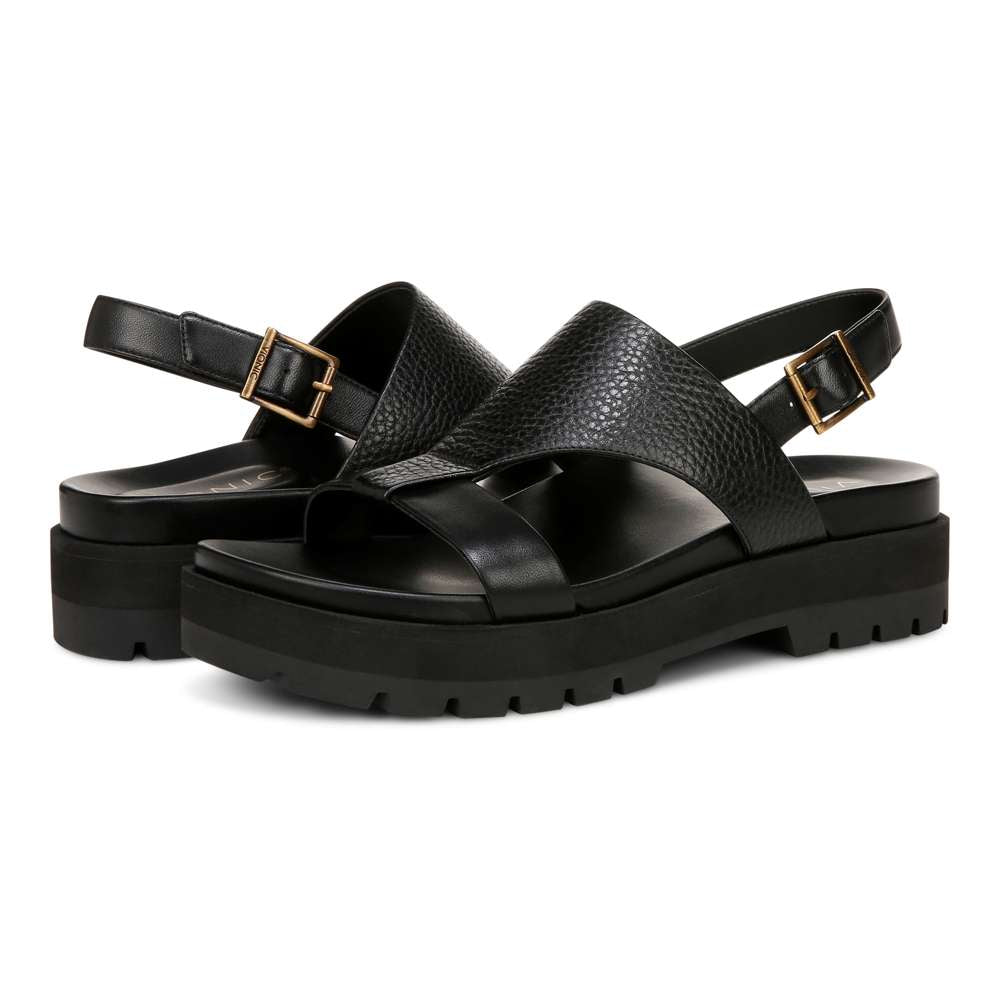 Alondra Platform Lug Sandal - Black Leather