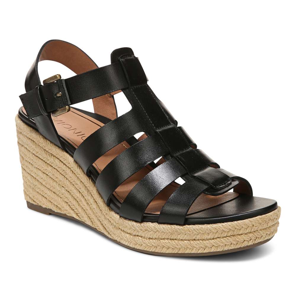 Jaylah Wedge Sandal - Black Leather