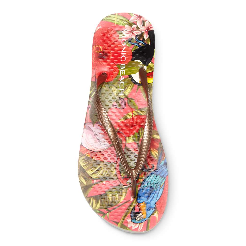 Noosa Print Toe Post Sandal - Red Tropical Bronze