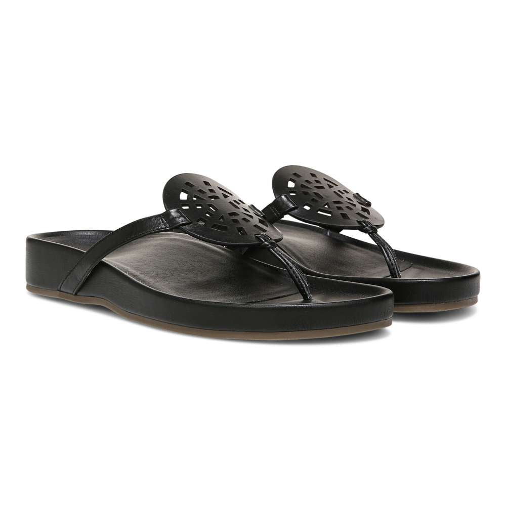 Solari Toe Post Sandal - Black Leather