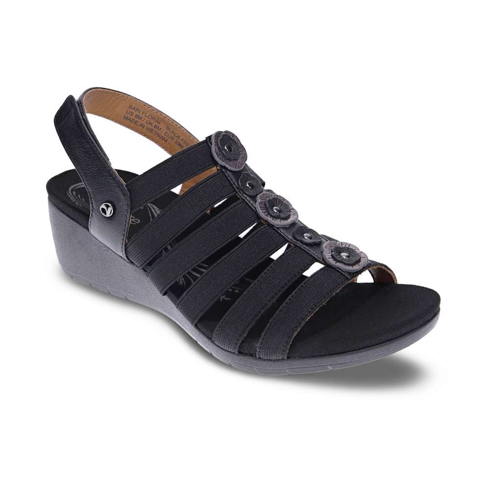 Bari Floral Wedge Sandal - Black French