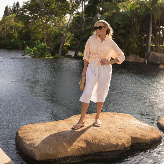 Lifestyle image for Bella Toe Post Sandal - Cream Botanical