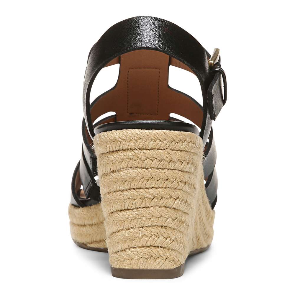Jaylah Wedge Sandal - Black Leather