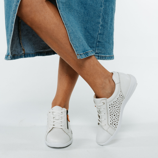 Lifestyle image for North Perf Zip Casual Sneaker - White/Apricot