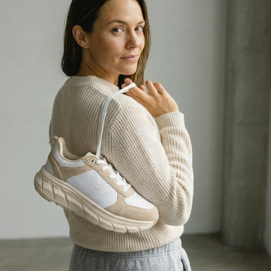 Lifestyle image for Urban Walker Lace-Up Casual Sneaker - Sand Multi